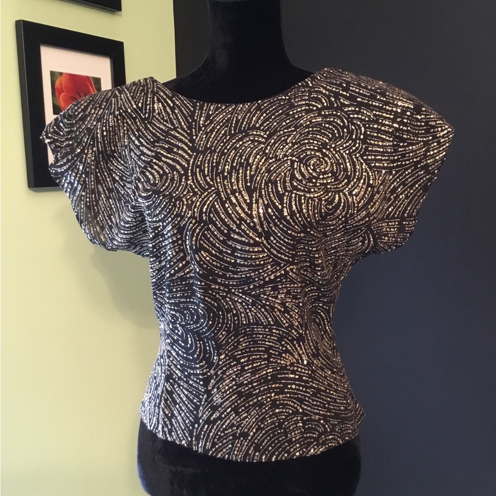 Vintage Chic Black and Silver Women's Backless Top